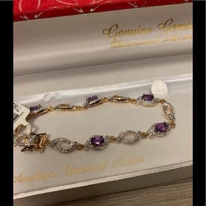 NWT 18KGold Plated Amethyst Diamond Accent Bracelet